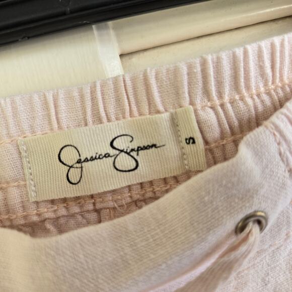 Jessica Simpson Linen Blend Elastic Drawstring Waist Cream Pants Size Small - Picture 6 of 9